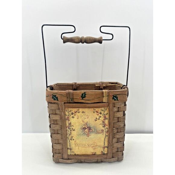 CHRISTMAS Herald Angels Sing Deep Woven Wicker HOLIDAY BASKET w/ Handle - Picture 12 of 12